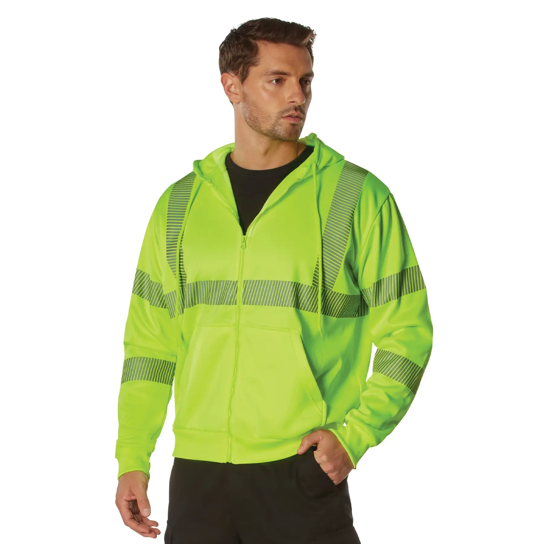 Rothco Hi-Vis Performance Zipper Sweatshirt - Safety Green - Image 3